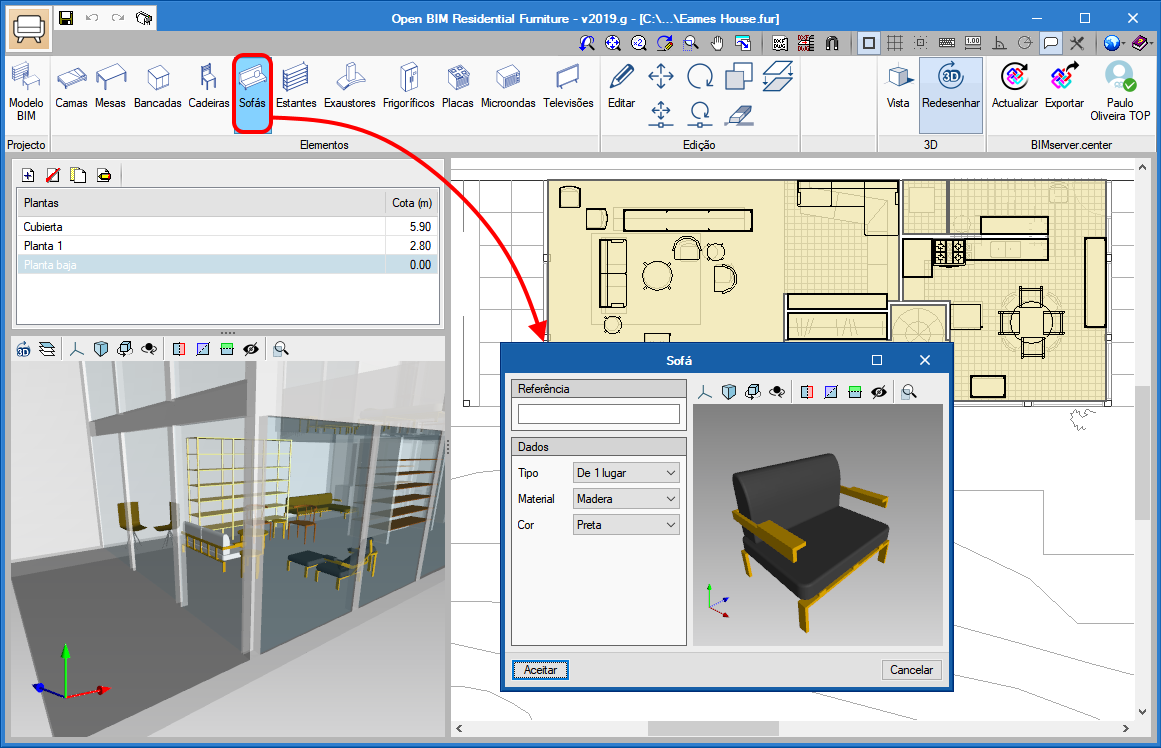 Open BIM Residential Furniture. Interface da aplicação